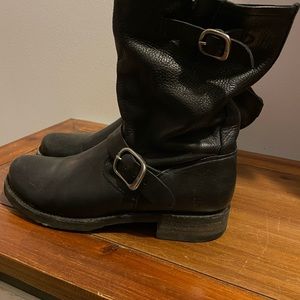 Size 8.5 Frye Veronica short leather boots. Light scuffing on toe from mild wear